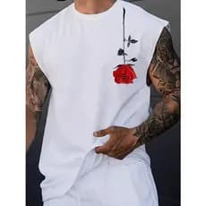 Regata Roses Oversized Tecido Premium Algodão 30.1 Musculação Corrida Academia