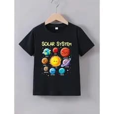 Camiseta Para Meninos De Manga Curta Básica Infantil Casual Estampa Sistema Solar Espaço
