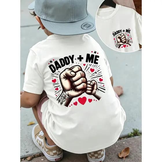Top de Manga Curta Moderno para Meninos, Design Criativo e Divertido com Estampa DADDY+ME Fist