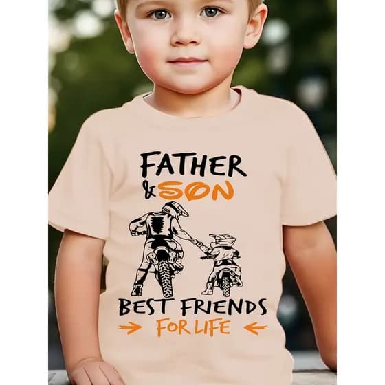 Camiseta de Manga Curta Verão para Meninos com Estampa de Pai e Filho em Motocicleta - Top Casual NYDX3841