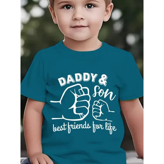 Camiseta de Manga Curta de Verão para Meninos "PAPAI & FILHO MELHORES AMIGOS PARA SEMPRE" Estampa Pai e Filho