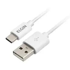Cabo Usb Elgin Tipo C 1m Branco Recarga E Transferência De Dados