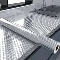 Top 60CM X 2/5/10M Papel De Alumínio Rolo Adesivo 3D Prova Da Agua Para Cozinha Adesivo Impermeável Protetor Fogão