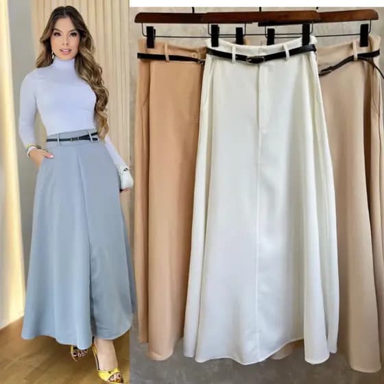 Saia Longa Feminina Moda Evangélica Cintura Alta Casual Básica Elegante Tendência