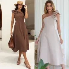 Vestido Feminino Mídi Elegante de um ombro Casual Pronta Entrega Promoção
