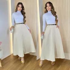Saia Longa Alfaiataria Feminina Moda Evangélica Cintura Alta Promoção Pronta Entrega