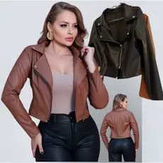 Jaqueta Feminina Couro Com Zíper Inverno