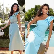 Vestido Longo Liso Feminina de um ombro Casual Pronta Entrega Promoção