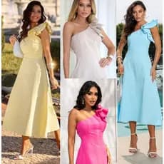 Vestido Feminino Mídi Um Ombro Elegante Casual Pronta Entrega Promoção
