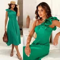 Vestido Feminino Mídi Elegante  um ombro Casual Pronta Entrega Promoção