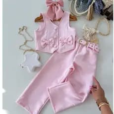 Conjunto Infantil Juvenil Alfaiataria Colete e Calça Pantalona Com Cinto Elegante Casual