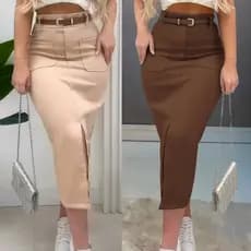 Saia Midi Alfaiataria Feminina Moda Evangélica Cintura Alta Promoção Pronta Entrega