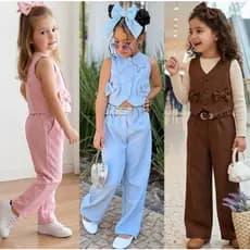 Conjunto Feminino Infantil de Menina Calça e Colete Modinha Verão Conjunto de Menina Promoçao