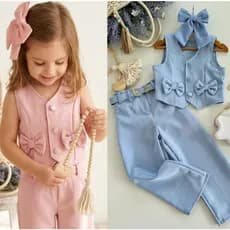 Conjunto Infantil Menina Colete e Calça Com Cinto Alfaiataria Confortável e Estiloso Promoçao
