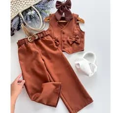 Conjunto Alfaiataria Pantalona 4 ao 16 Anos Luxo Infantil E Juvenil Menina Colete e Calça Pantalona. Moda Blogueirinha
