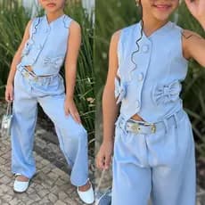 Conjunto Infantil Menina Alfaiataria Colete e Calça Pantalona Modinha Blogueirinha Pronta Entrega