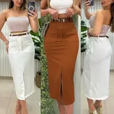 Saia Midi Alfaiataria Com Bolso Frontal Moda evangélica Estilosa festa Pronta Entrega