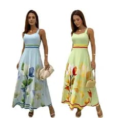 Vestido Feminino Longo com alças ajustáveis e lastex