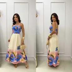 Vestido Feminino Longo com alças ajustáveis e lastex