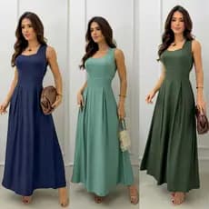 Vestido Feminino Longo Estampado sem mangas costas lastex