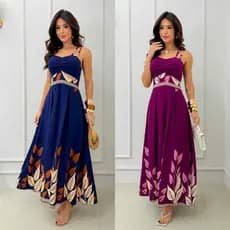 Vestido Feminino Longo Alça Fina Dupla Costa Elastec Com Bojo E Forro