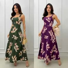 Vestido Longo Feminino Alça Regulavel  estampado