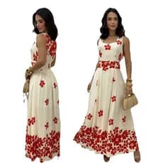 Vestido Feminino Longo Estampado sem mangas costas lastex