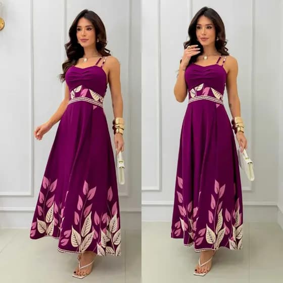 Vestido Longo Feminino Elástico Nas Costa Alça Dupla Regulavel Tecido Viscolinho premium