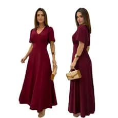 Vestido  Longo Feminino Elegante Manga Curta Solta lastex Na Costa MODA EVANGELICA