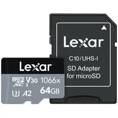 Cartão De Memória Lexar 64GB 1066x microSDXC UHS-I Com Adaptador SD | 160 Mb/s Leia 70 Escrever Série Prata