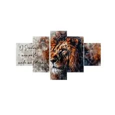 Quadro Decorativo 5 Peça Leão O Senhor É Meu Pastor E Nada Me Faltará Mosaico Sala Quarto Escritório