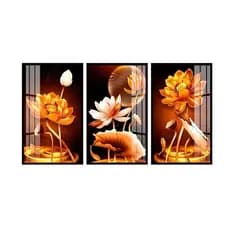 Quadro Decorativo Sala Flor Lótus Gold Moldura Luxo Premium
