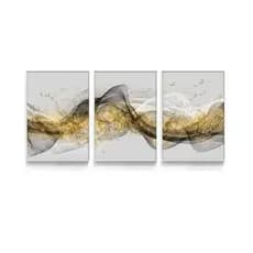 Quadros Decorativos Abstrato Dourado Efeito Ondas Luxo Premium