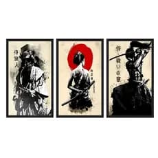 Quadros Decorativos Samurai Japonês Ninja Japão 50x30 Mosaico Sala Quarto Escritório Premium