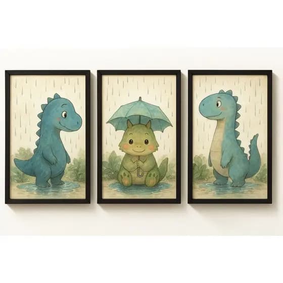 Quadros Decorativos Mosaico 50X30  Dinossauros Baby Infantil Quarto Sala Premium Luxo