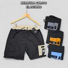 Bermuda Cargo Masculina Com Bolsos Estilo Streetwear Elástico Confortável Estilo Moda Praia Verão Short Cargo