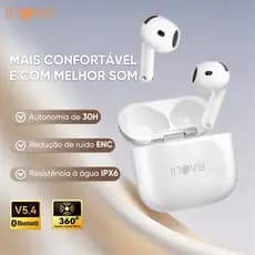 INOVA Fone In-ear Bluetooth 5.4 Cancelamento de Ruído ENC À Prova D’Água Autonomia até 45 Horas