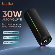 BASIKE Caixa de Som Portátil Bluetooth 30W Grave Potente Iluminação RGB Bateria 4000mAh Áudio Estéreo