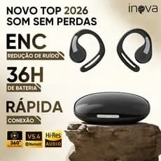 INOVA Fone Bluetooth Condução Óssea Sem Fio Gancho Auricular Autonomia até 35 Horas para Academia Corrida