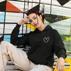 Moletom Feminino Estampado Coração No Peito Algodão Blusa De Frio Unissex  Bolso Canguru Com Capuz