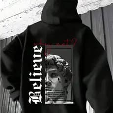 Moletom Canguru Flanelado Unissex Believe Escultura Streetwear Blusa De Frio Casaco