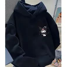 Blusa Moletom Kuromi Série Anime Casaco de Frio Unissex Flanelado Com Capuz