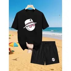 Kit Praia Camiseta e Short Bolinha de Golfe Conjunto Leve Estilo Praia Verão