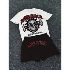 Kit Camiseta e Short Masculino Dirt Kid Never Down Conjunto Streetwear Premium 100% Algodão