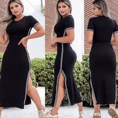 vestido midi tubinho fenda DIVERSAS CORES