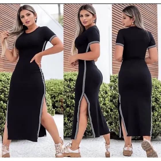 vestido midi tubinho longo fenda lateral