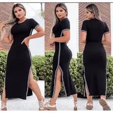vestido midi tubinho longo fenda lateral