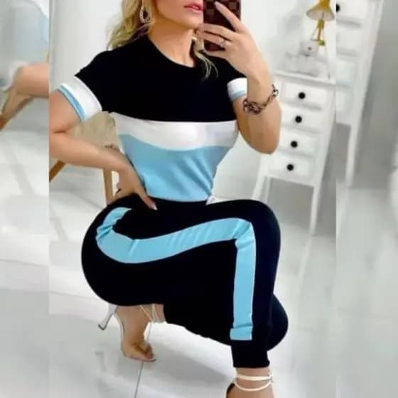 Conjunto feminino calça e blusa Malha Crepe Elegante