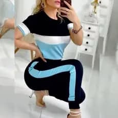 Conjunto feminino calça e blusa Malha Crepe Elegante