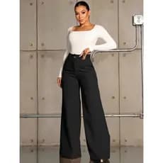 Calça Pantalona Feminina Alfaiataria Cintura Alta Wide Leg Elegante